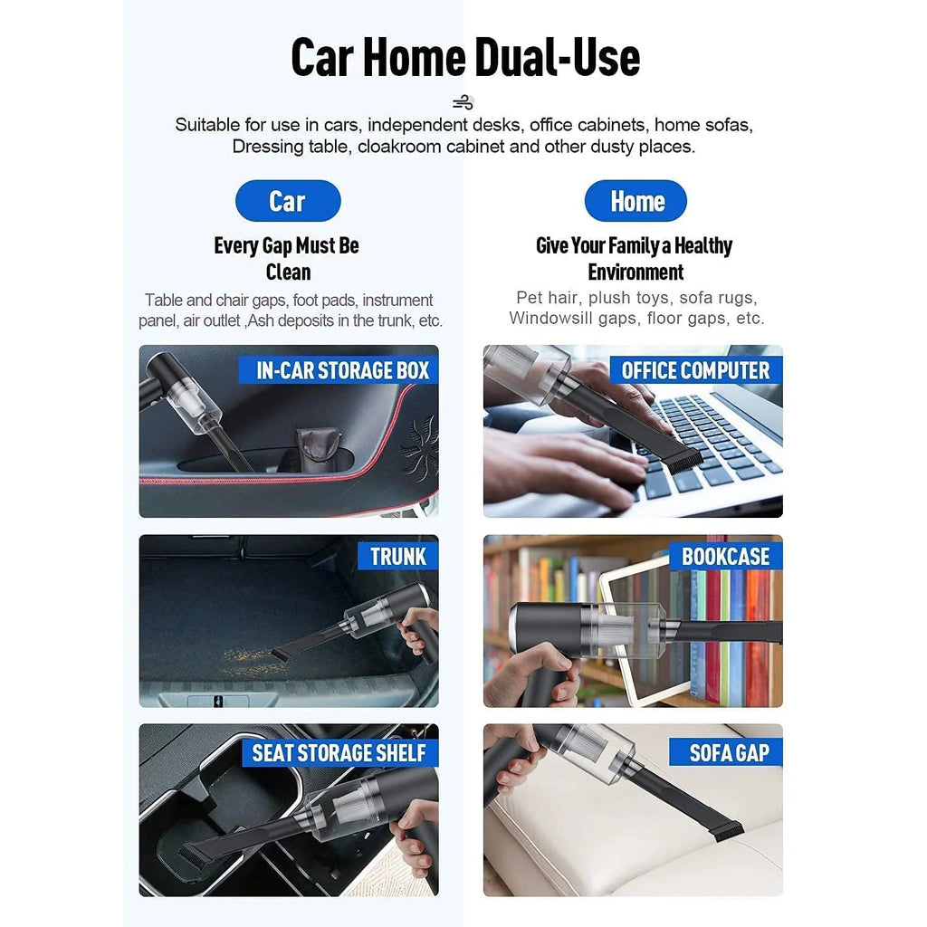 2-in-1 Cordless Handheld Vacuum Cleaner | Car & Home Dust Cleaner