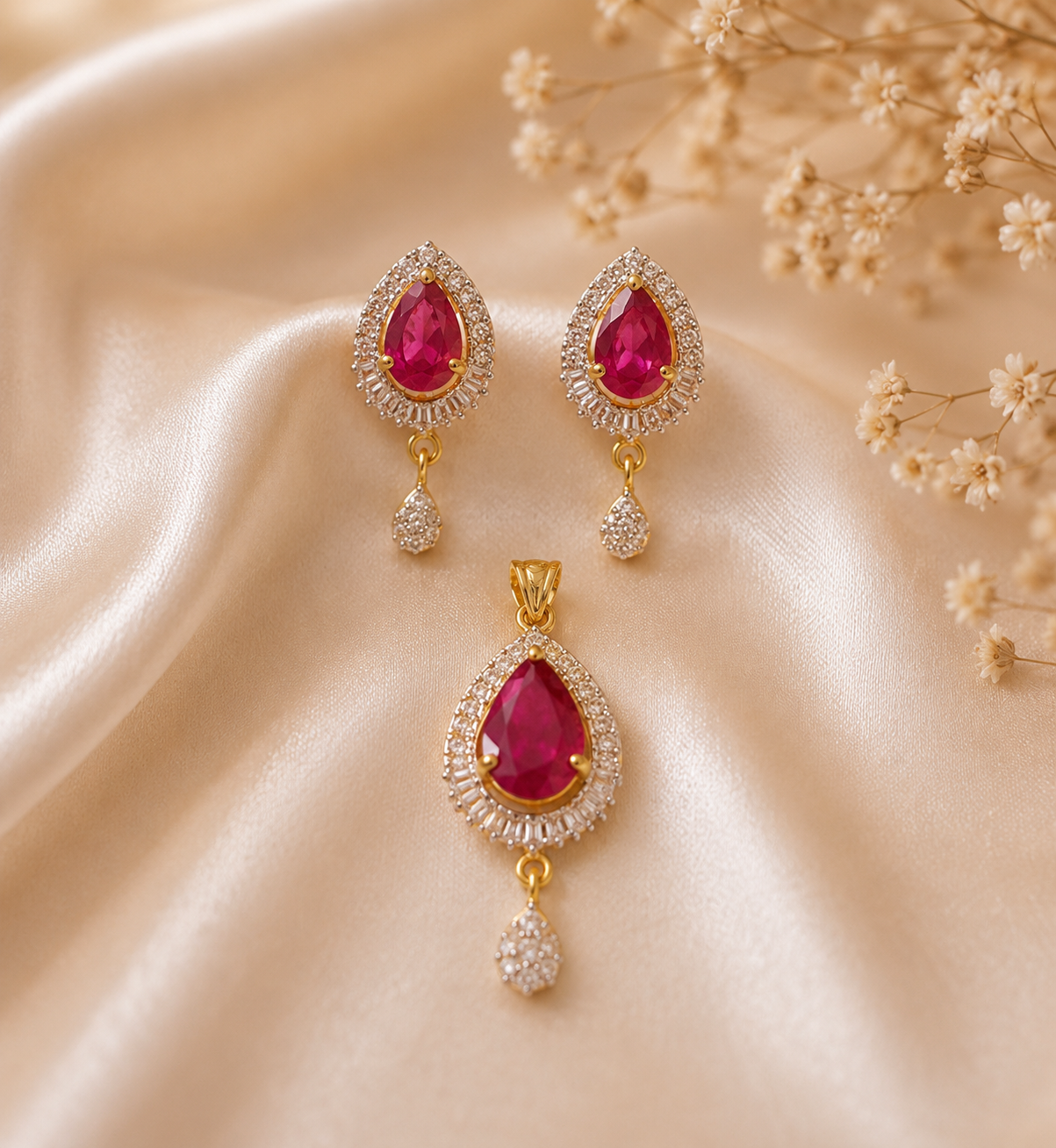 Ruby Royale Teardrop Pendant Set