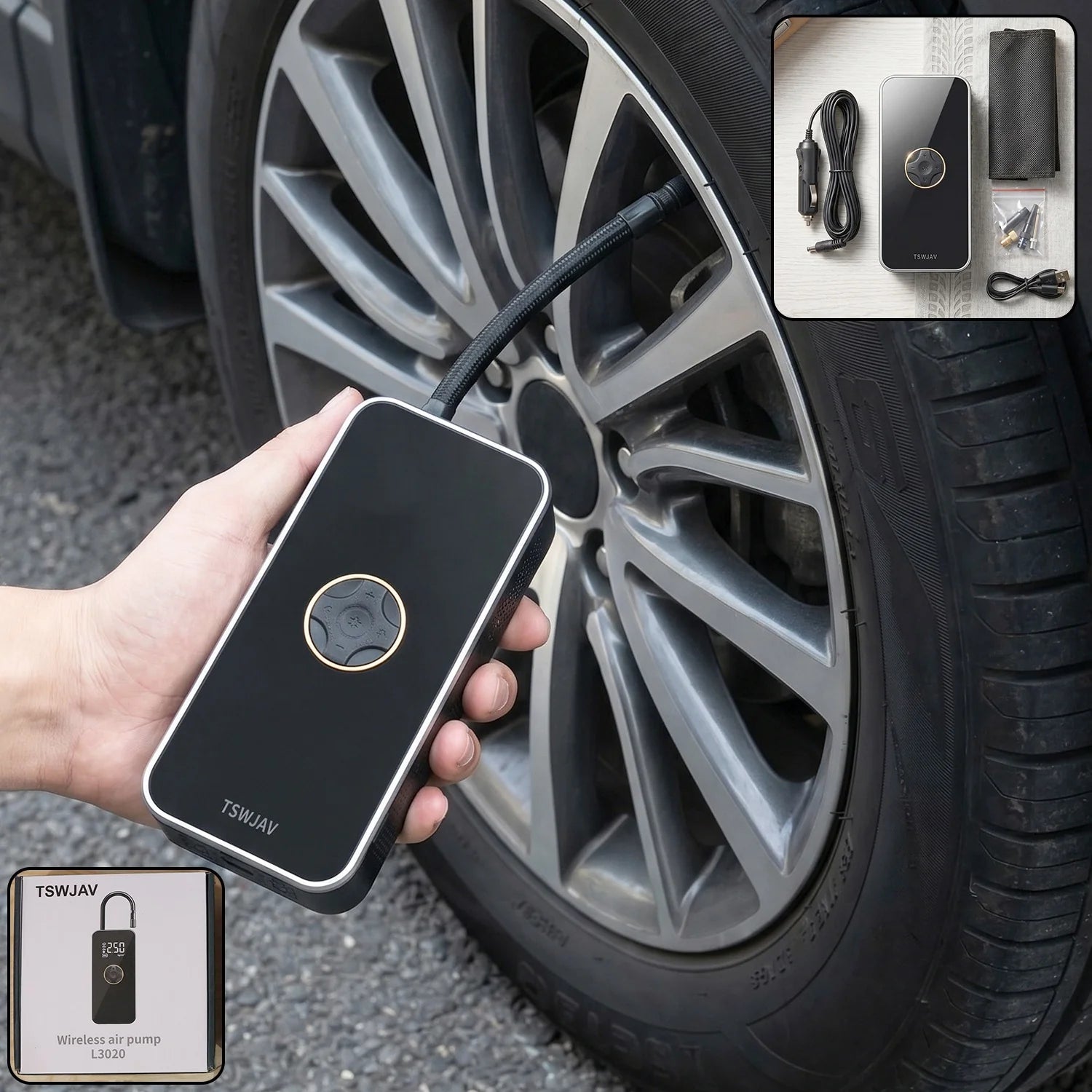 Portable Electric Tyre Air Pump | Wireless Digital Air Compressor