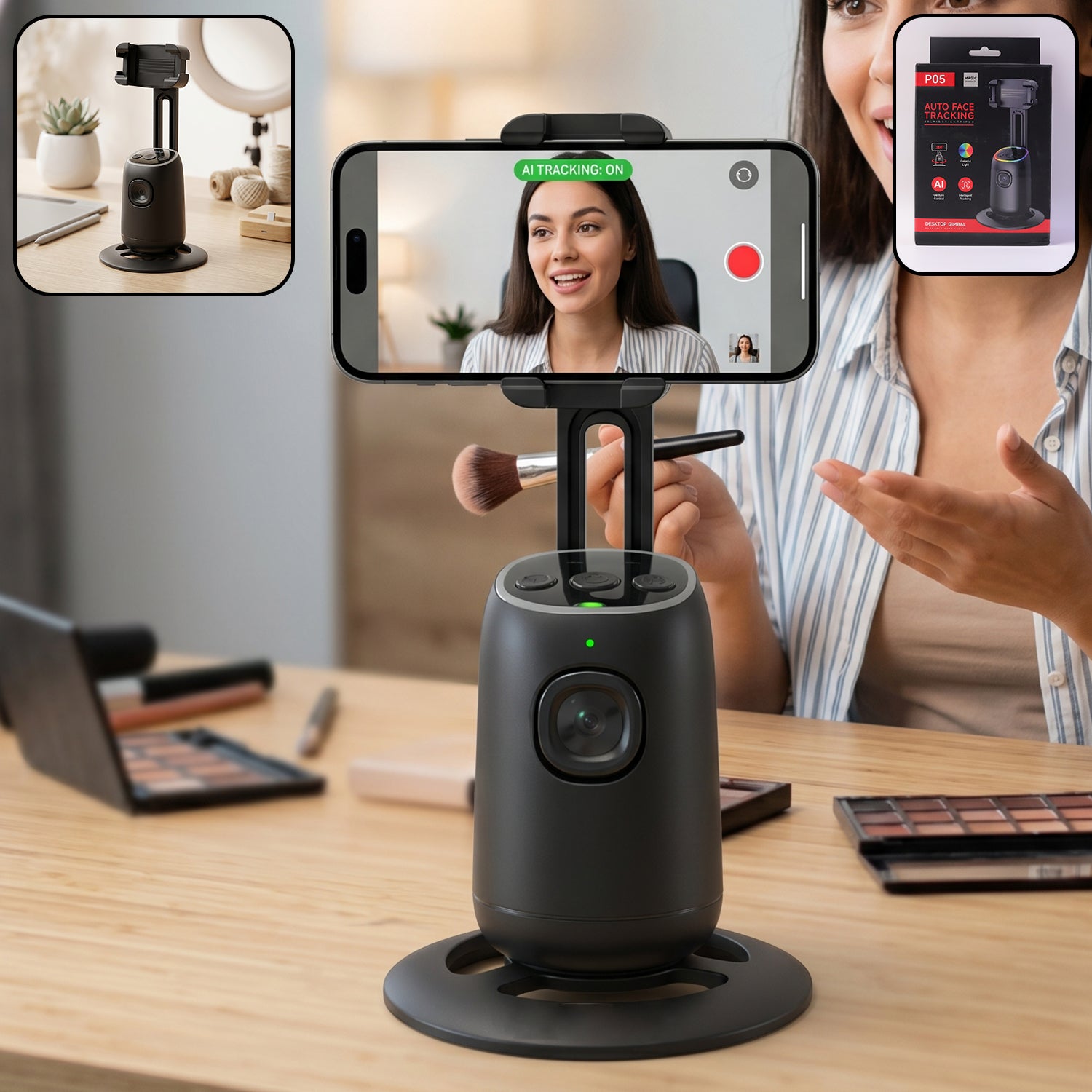 Smart AI Auto Face Tracking Phone Holder | 360° Rotating Mobile Stand