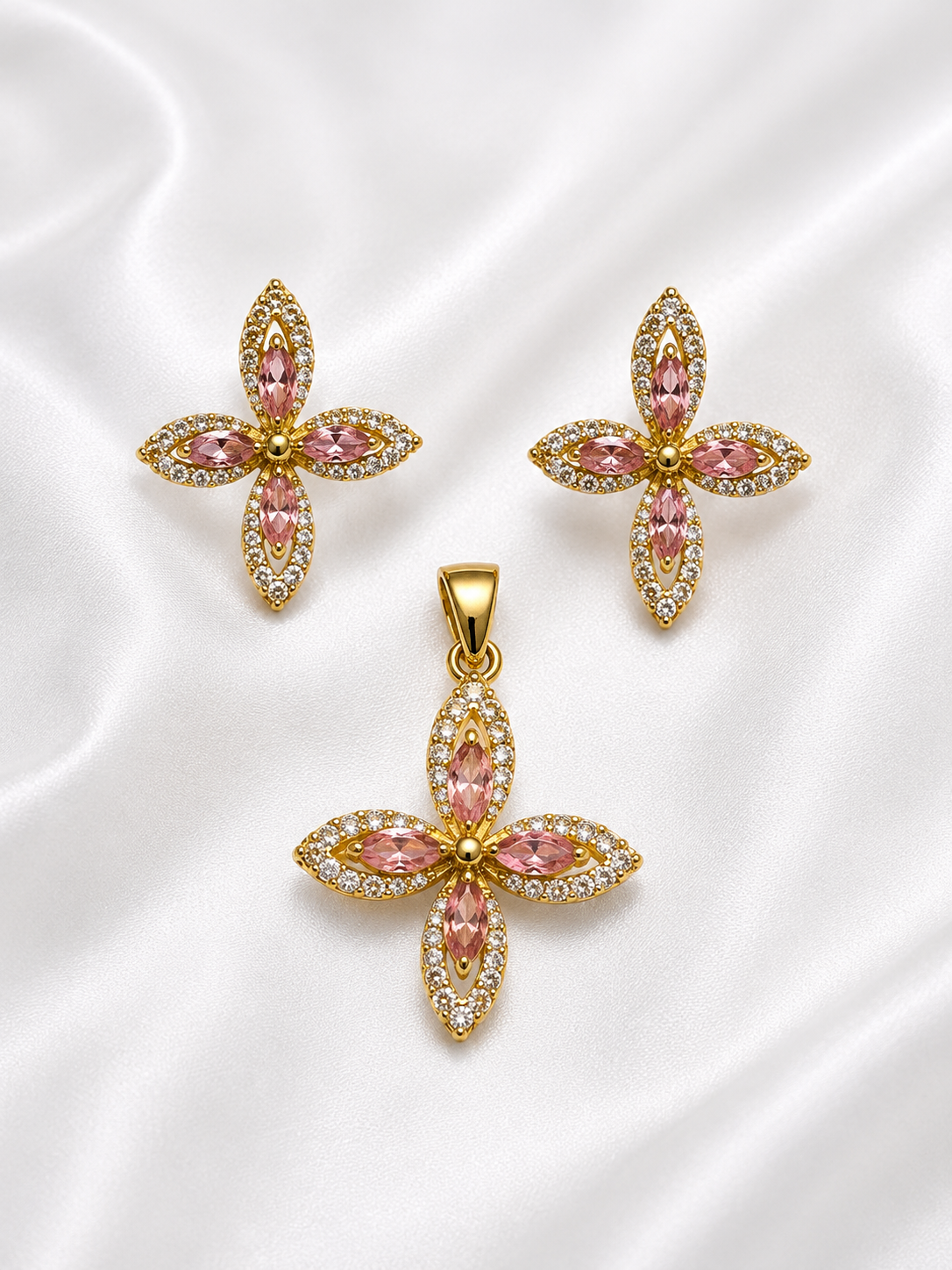 Blush Bloom Crystal Pendant Set