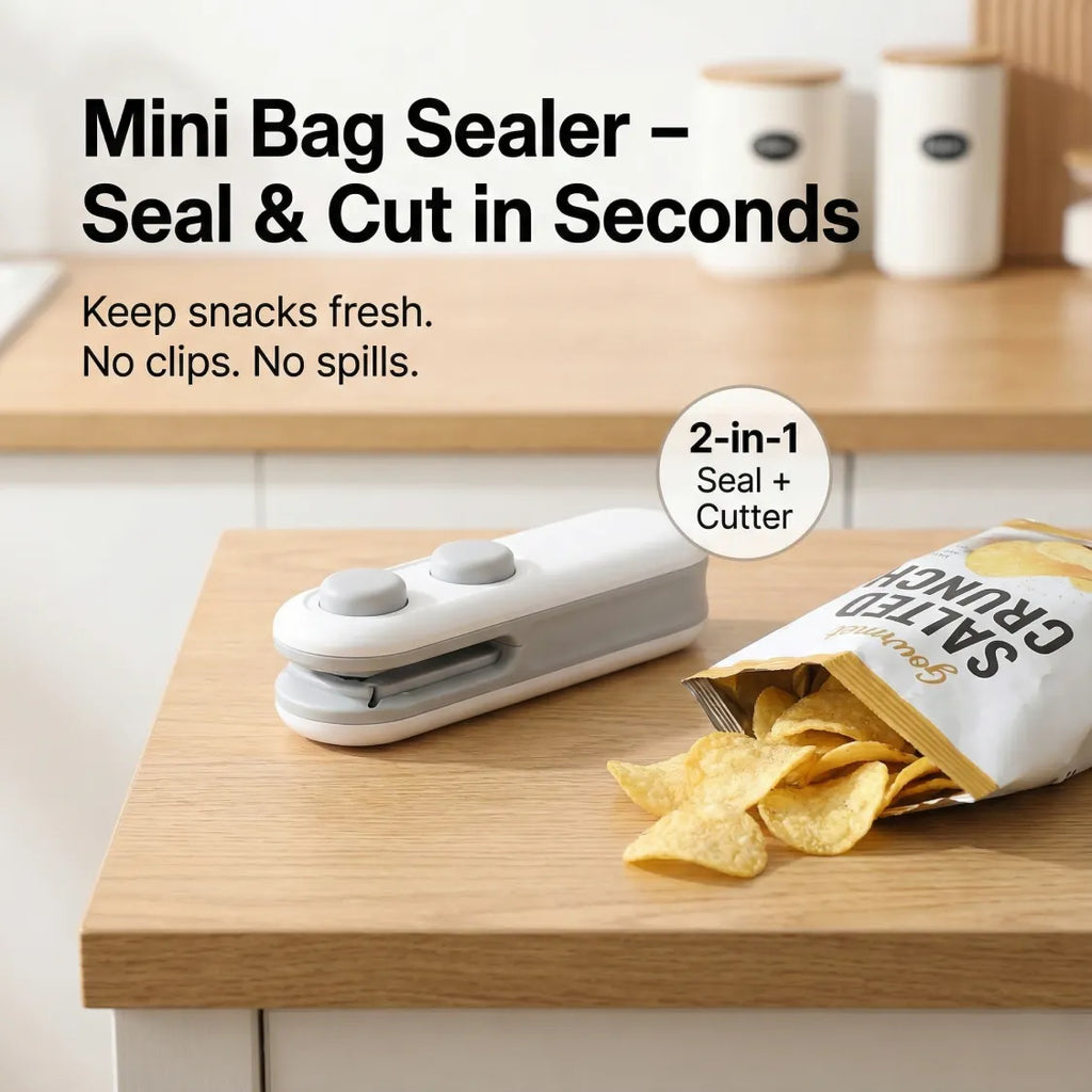 2-in-1 Mini Bag Sealer & Cutter | USB Rechargeable Heat Sealer