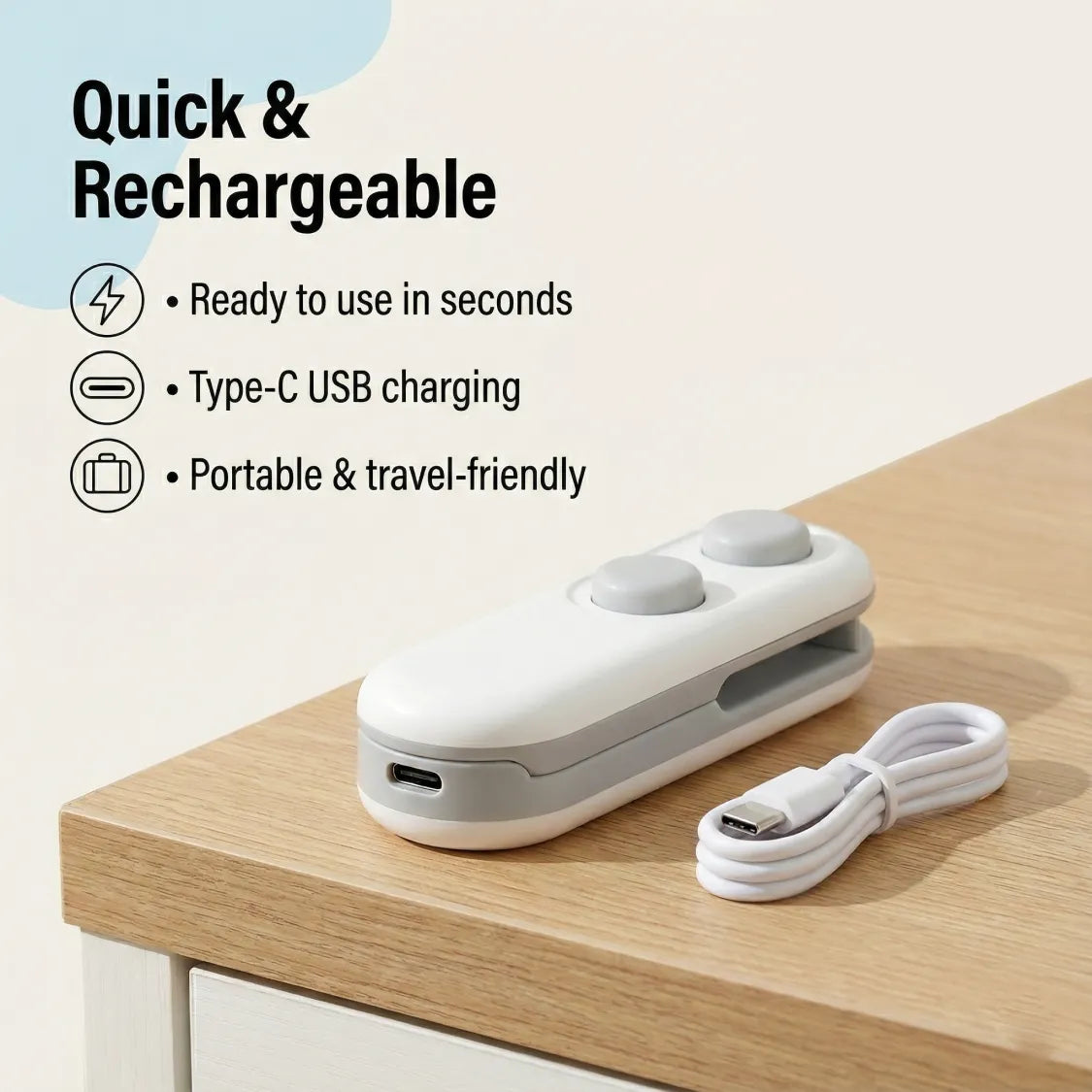 2-in-1 Mini Bag Sealer & Cutter | USB Rechargeable Heat Sealer