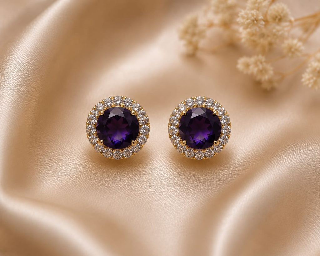 Royal Amethyst Halo Pendant Set