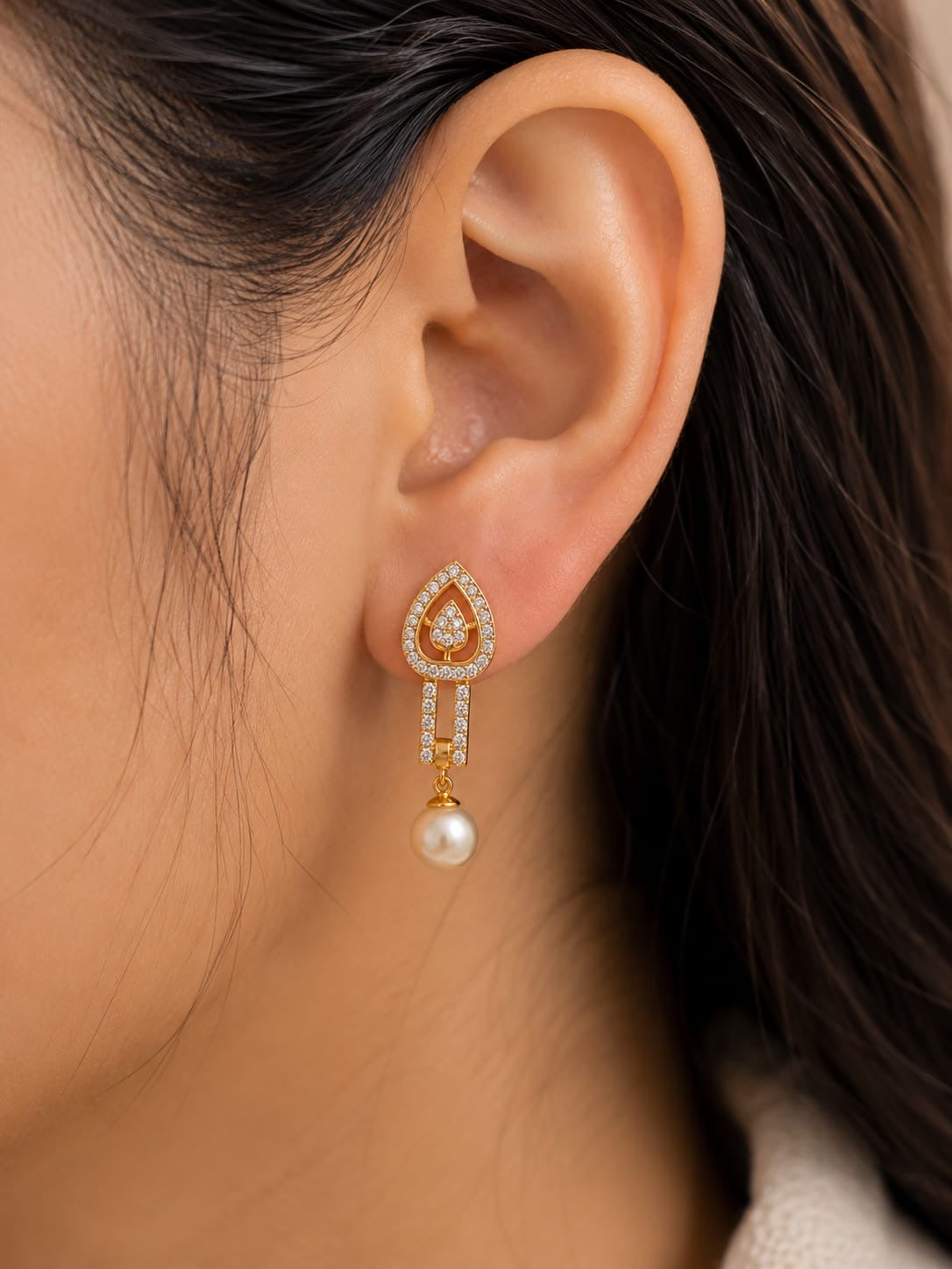 Golden Pearl Teardrop Drop Earrings