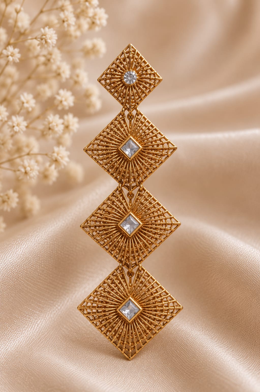 Golden Cascade Geometric Drop Earrings
