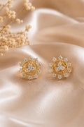 Golden Floral Crystal Stud Earrings