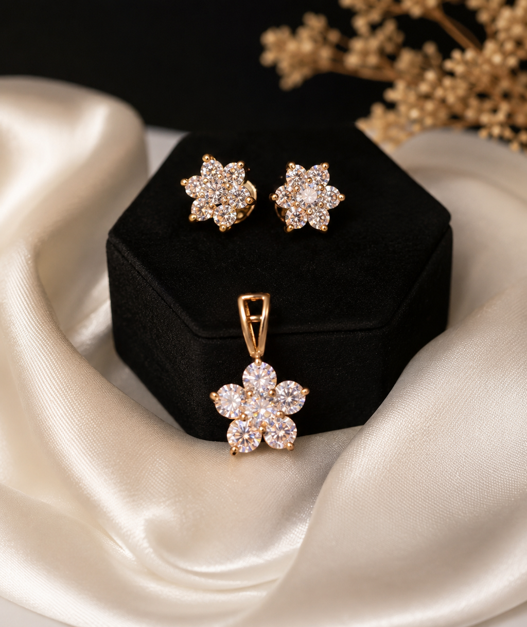 Celestia Bloom Crystal Pendant & Earrings Set