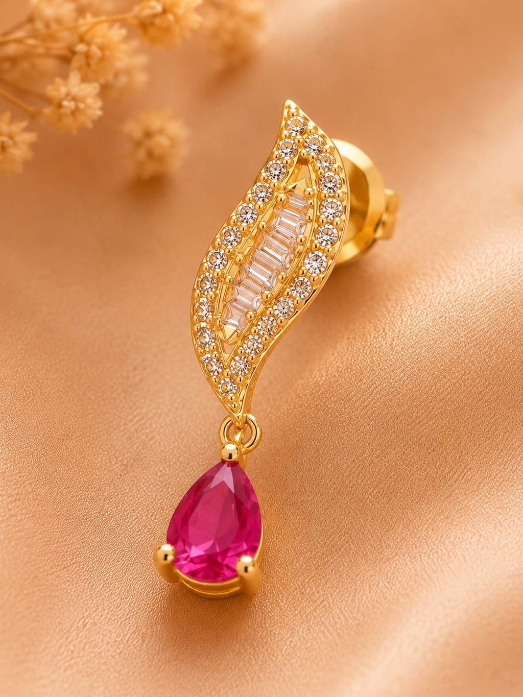 Ruby Leaf Elegance Drop Earrings