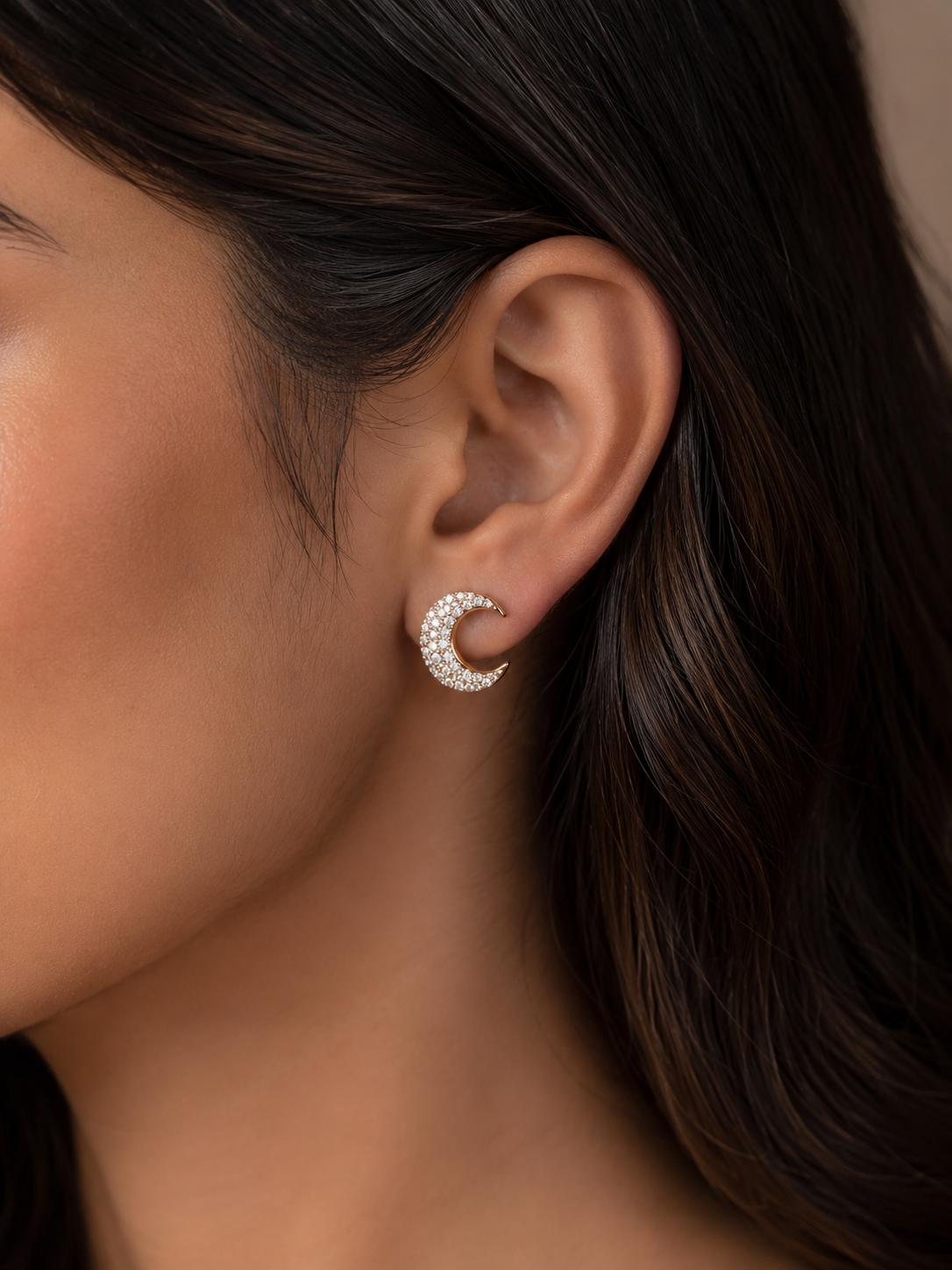 Luna Spark Crescent Stud Earrings