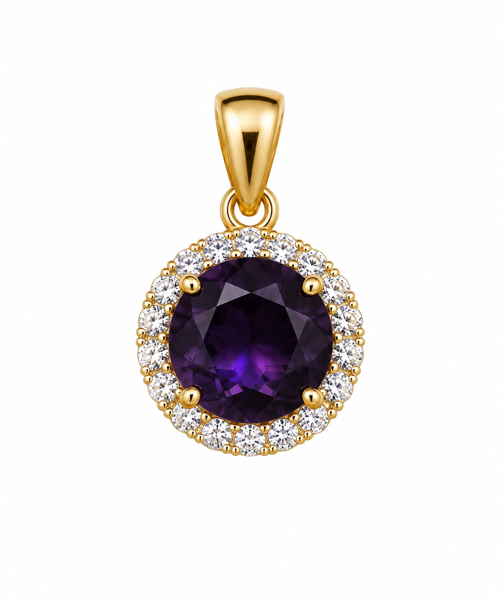 Royal Amethyst Halo Pendant Set