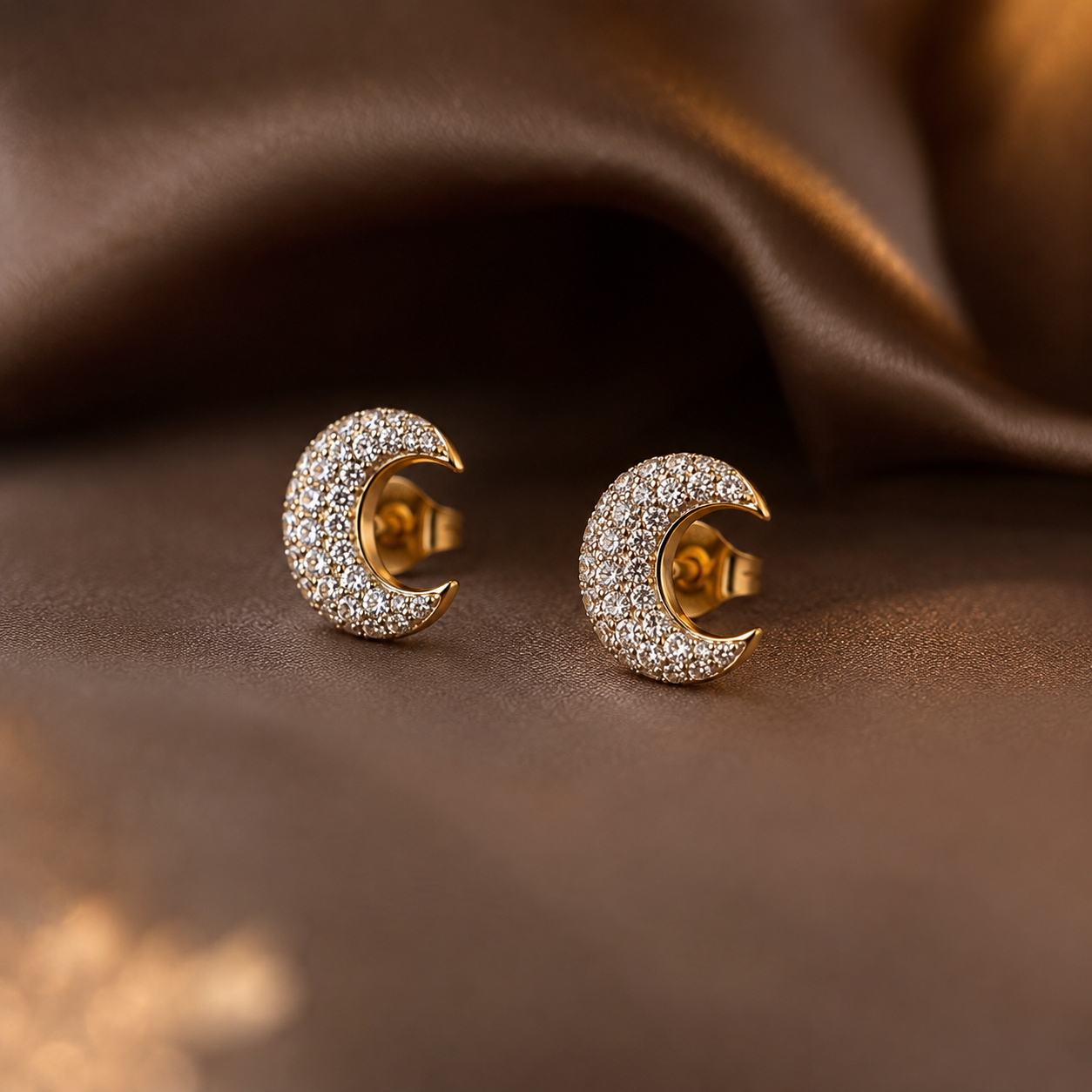Luna Spark Crescent Stud Earrings