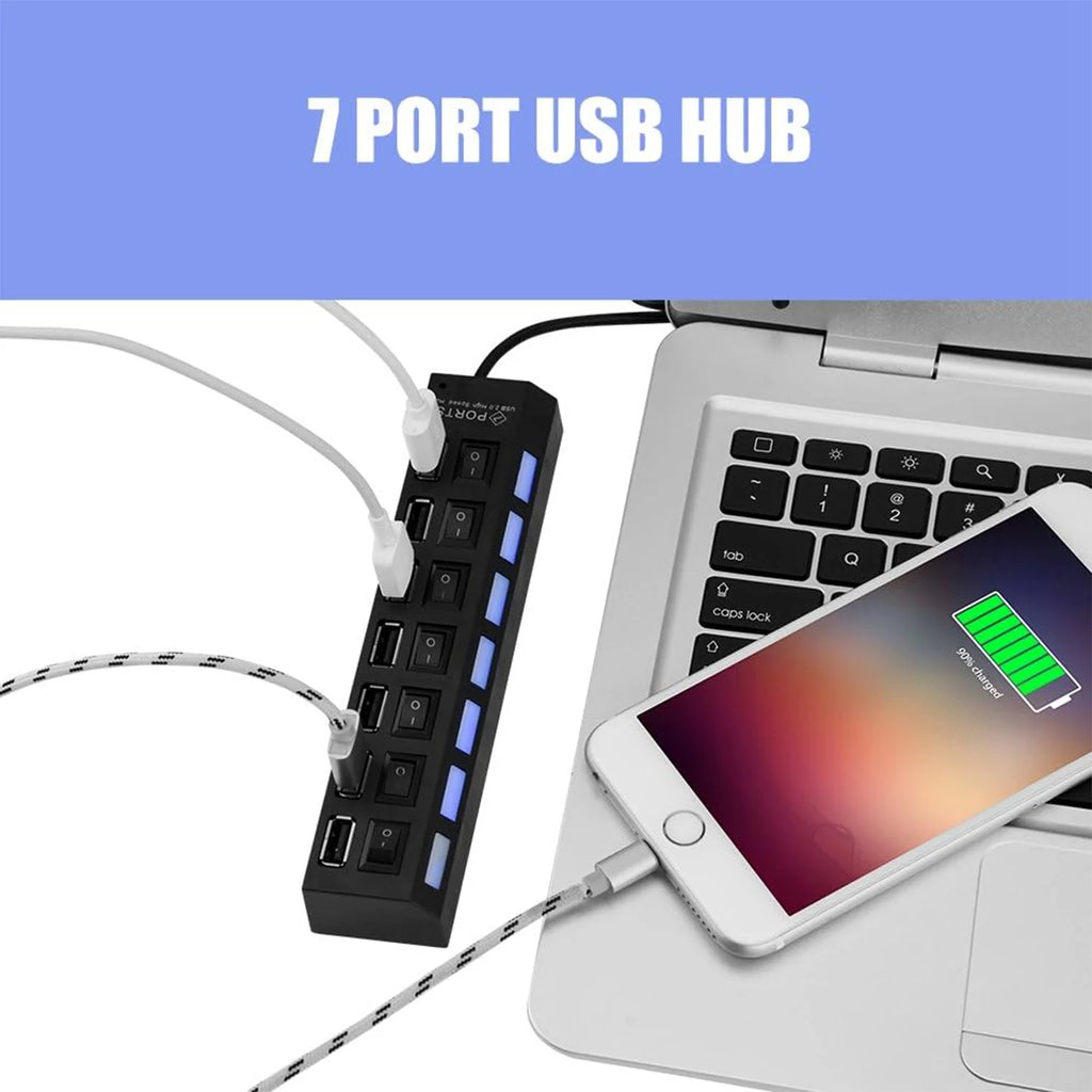7-Port USB 2.0 Hub with Individual On/Off Switches