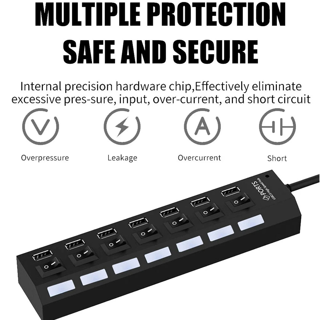 7-Port USB 2.0 Hub with Individual On/Off Switches