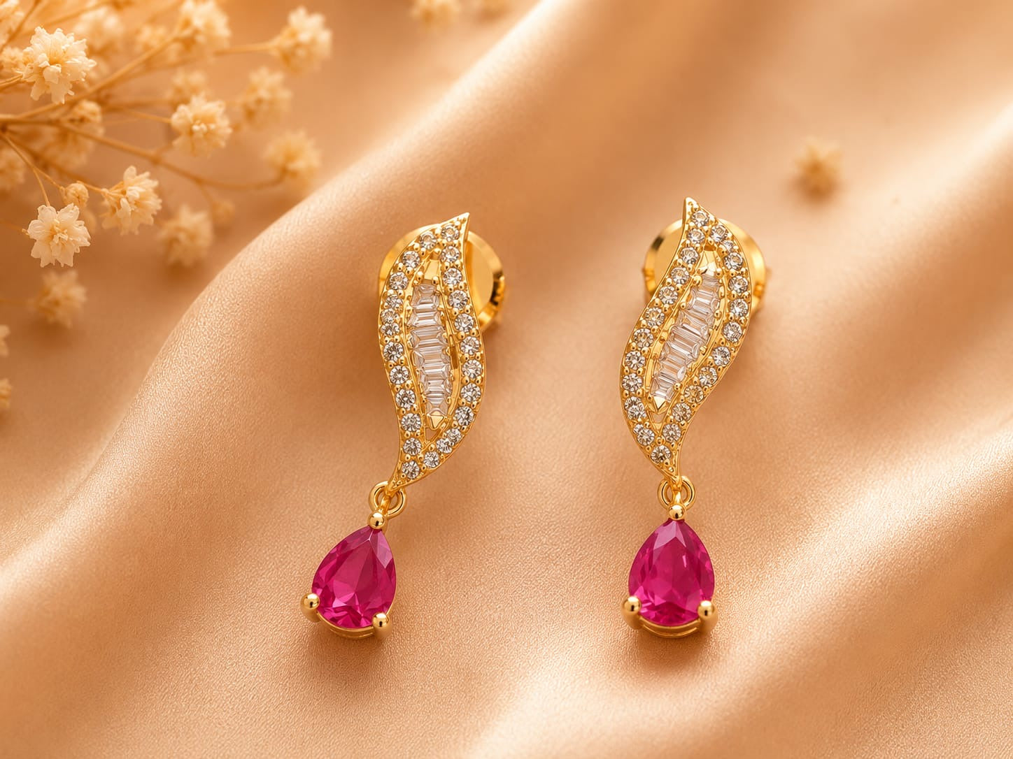 Ruby Leaf Elegance Drop Earrings