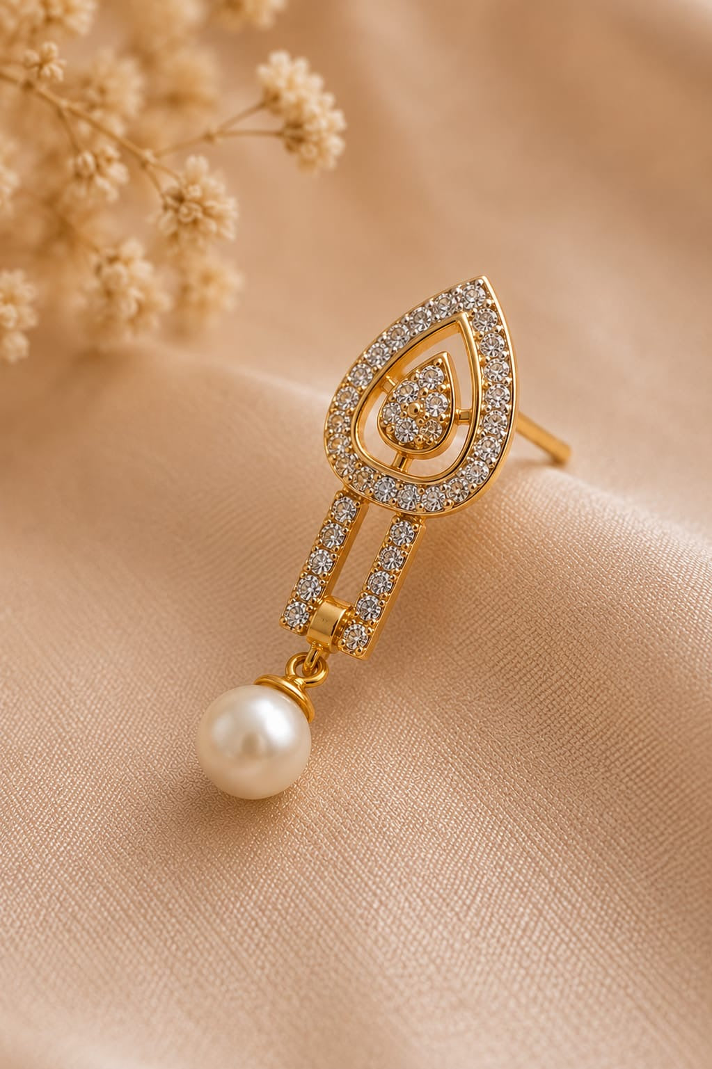 Golden Pearl Teardrop Drop Earrings