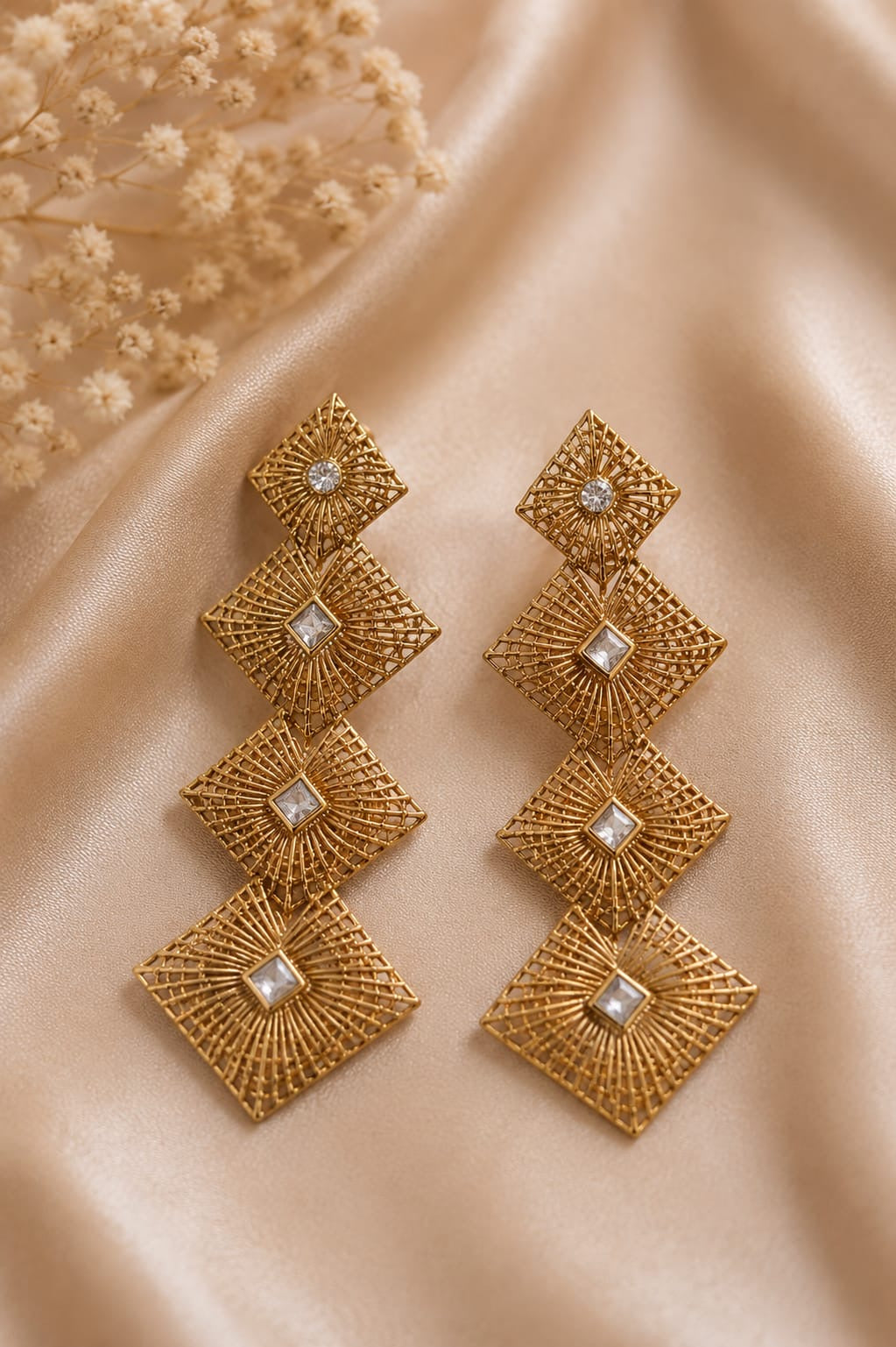 Golden Cascade Geometric Drop Earrings