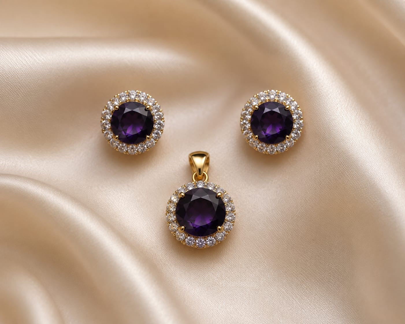 Royal Amethyst Halo Pendant Set
