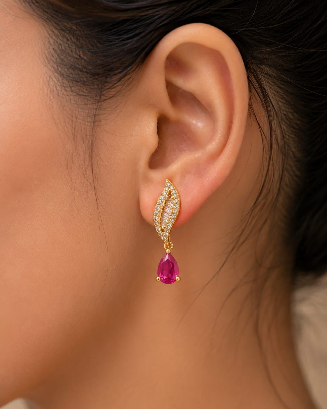 Ruby Leaf Elegance Drop Earrings