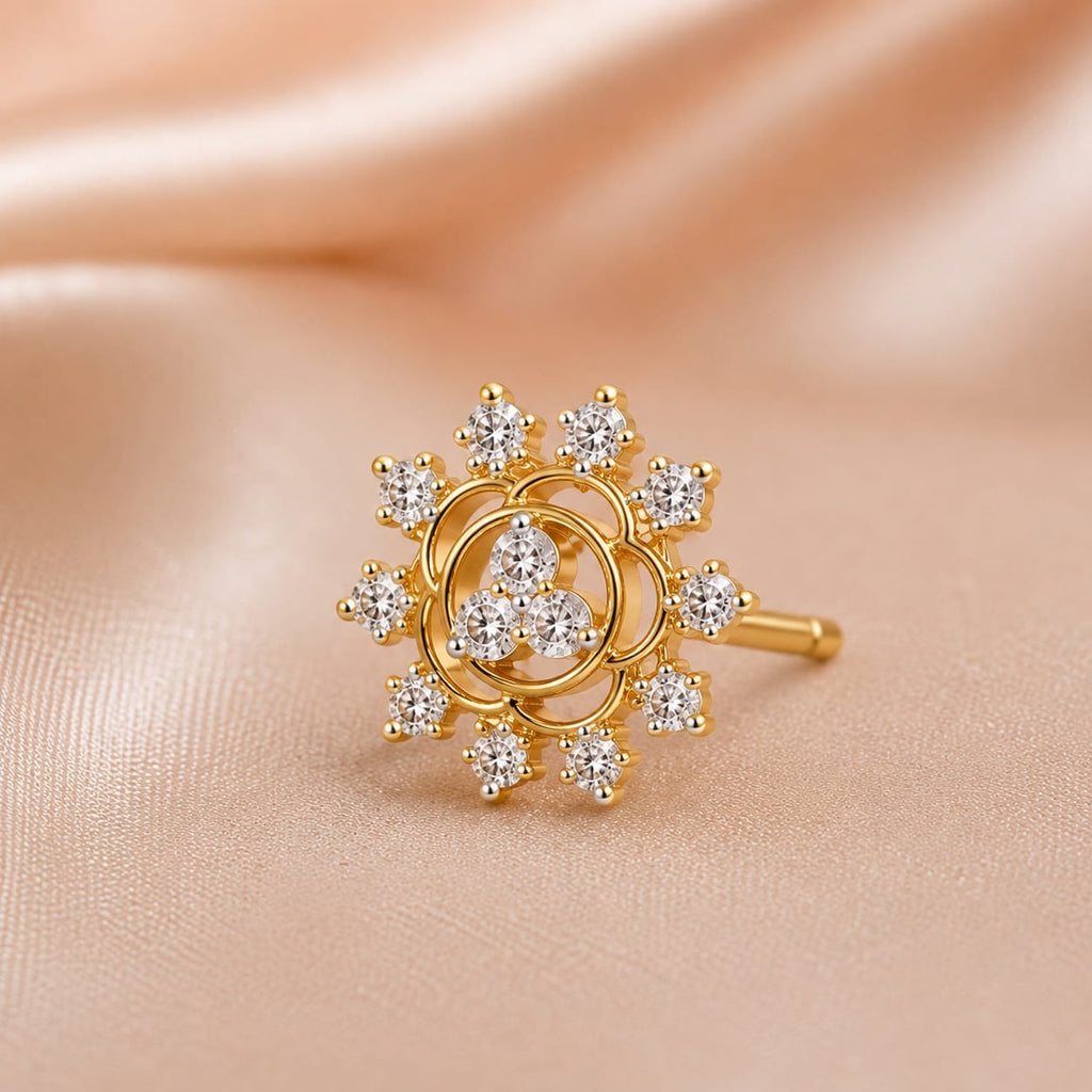 Golden Floral Crystal Stud Earrings